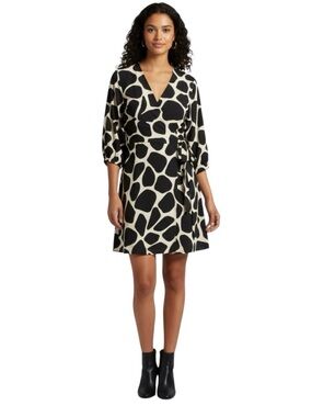 Moschino Cheap And Chic Giraffe Print Rayon Wrap Dress Small Black And Cream Y2K
